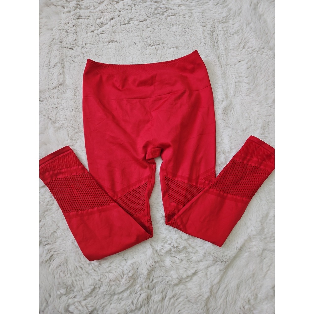Fabletics Women's Medium Red Seamless Mesh Panel High Waisted Leggings Athletic